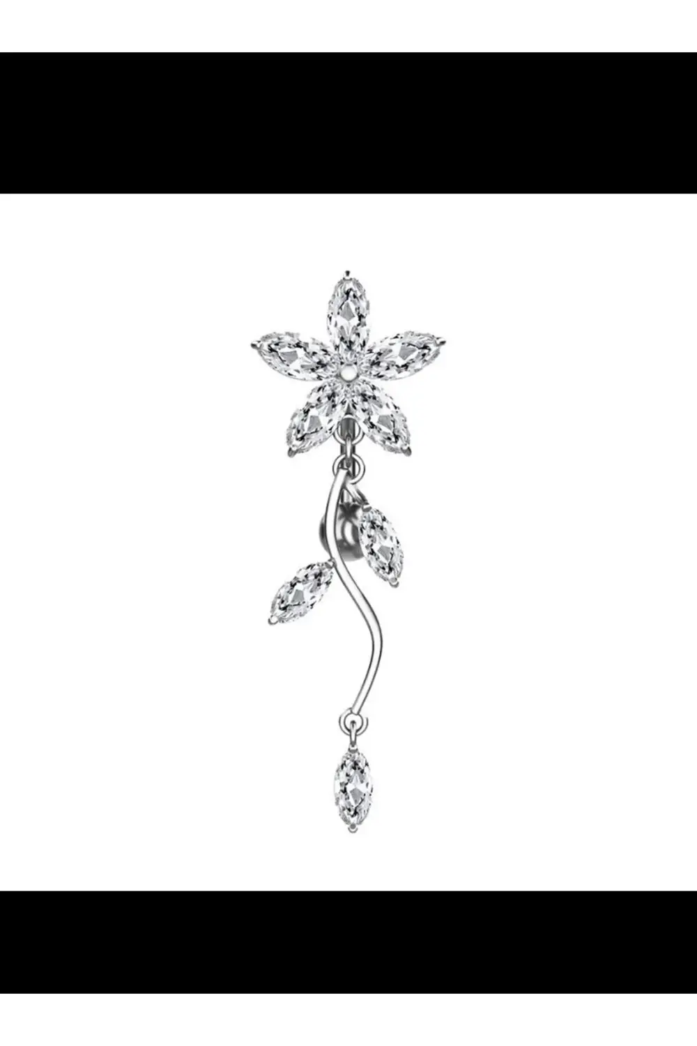 Arescollection Cerrahi Çelik Zirkon Taşlı Üstten Takmalı Ters Bar Sallantılı Göb