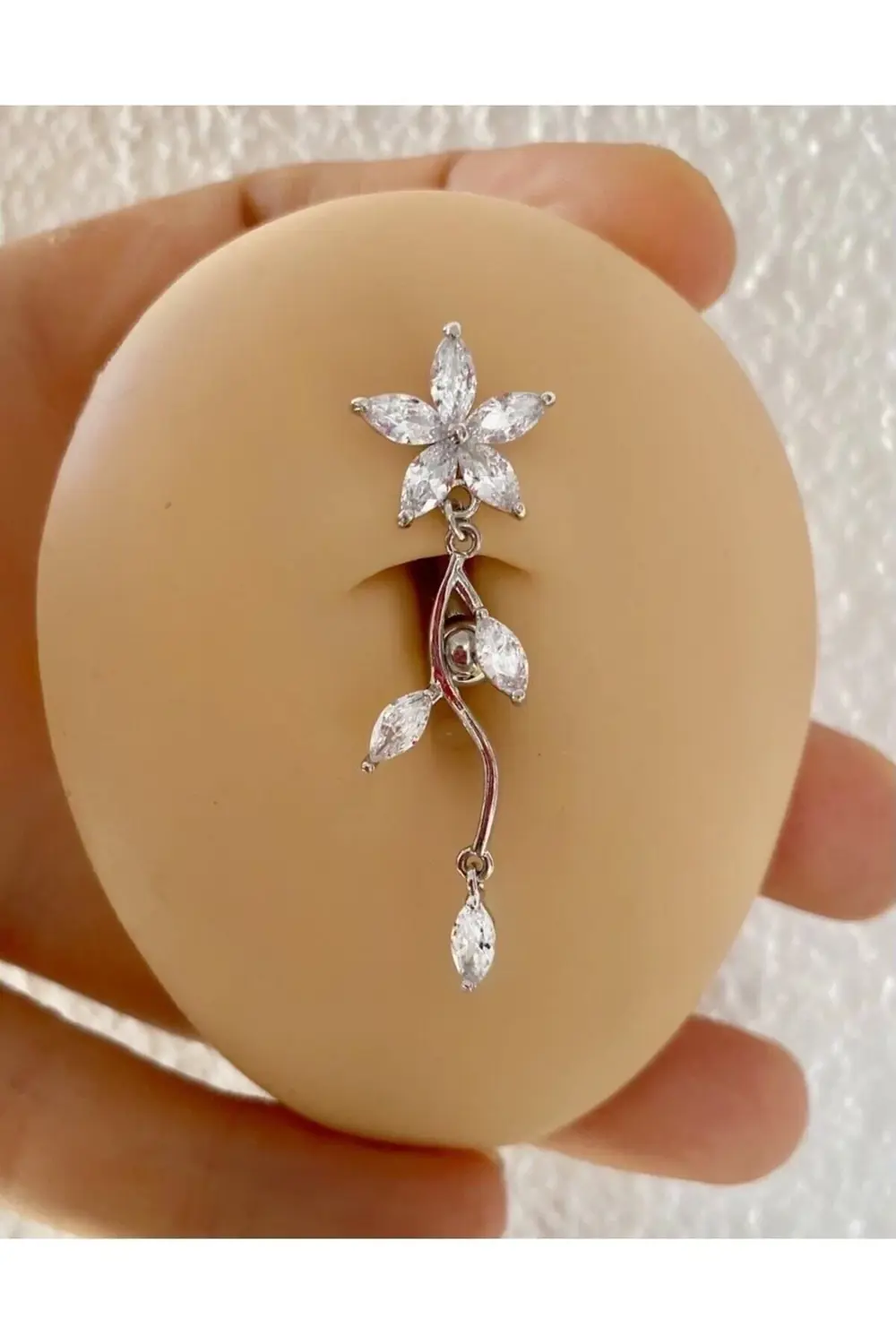 Arescollection Cerrahi Çelik Zirkon Taşlı Üstten Takmalı Ters Bar Sallantılı Göb