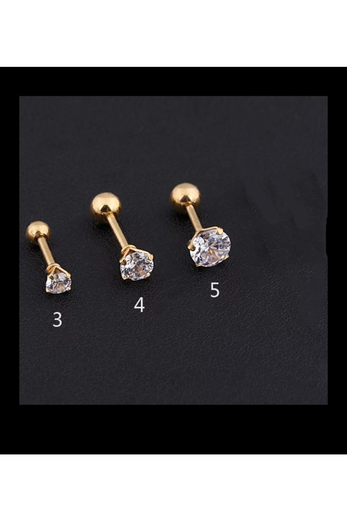 Cerrahi Çelik Zirkon Taşlı 3 Boy 3 Adet Kulak Piercingi