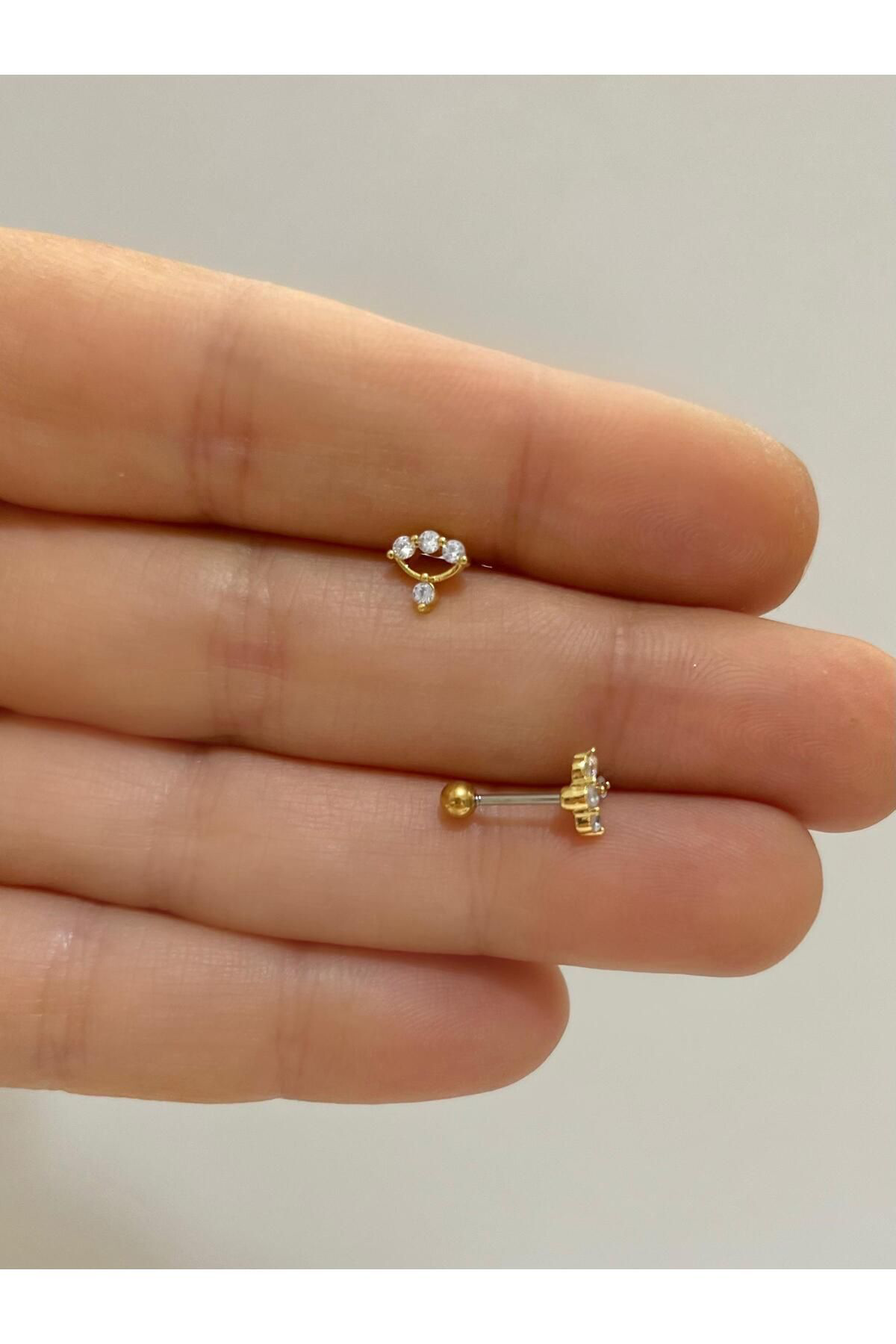 cerrahi çelik zirkon taşlı tragus helix kıkırdak kulak memesi uyu