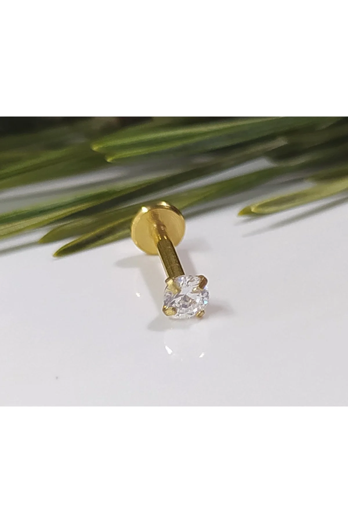Cerrahi Çelik Zirkon Taşlı Gold Piercing, Küpe, Kulak, Dudak, Kıkırdak, Tragus, Helix