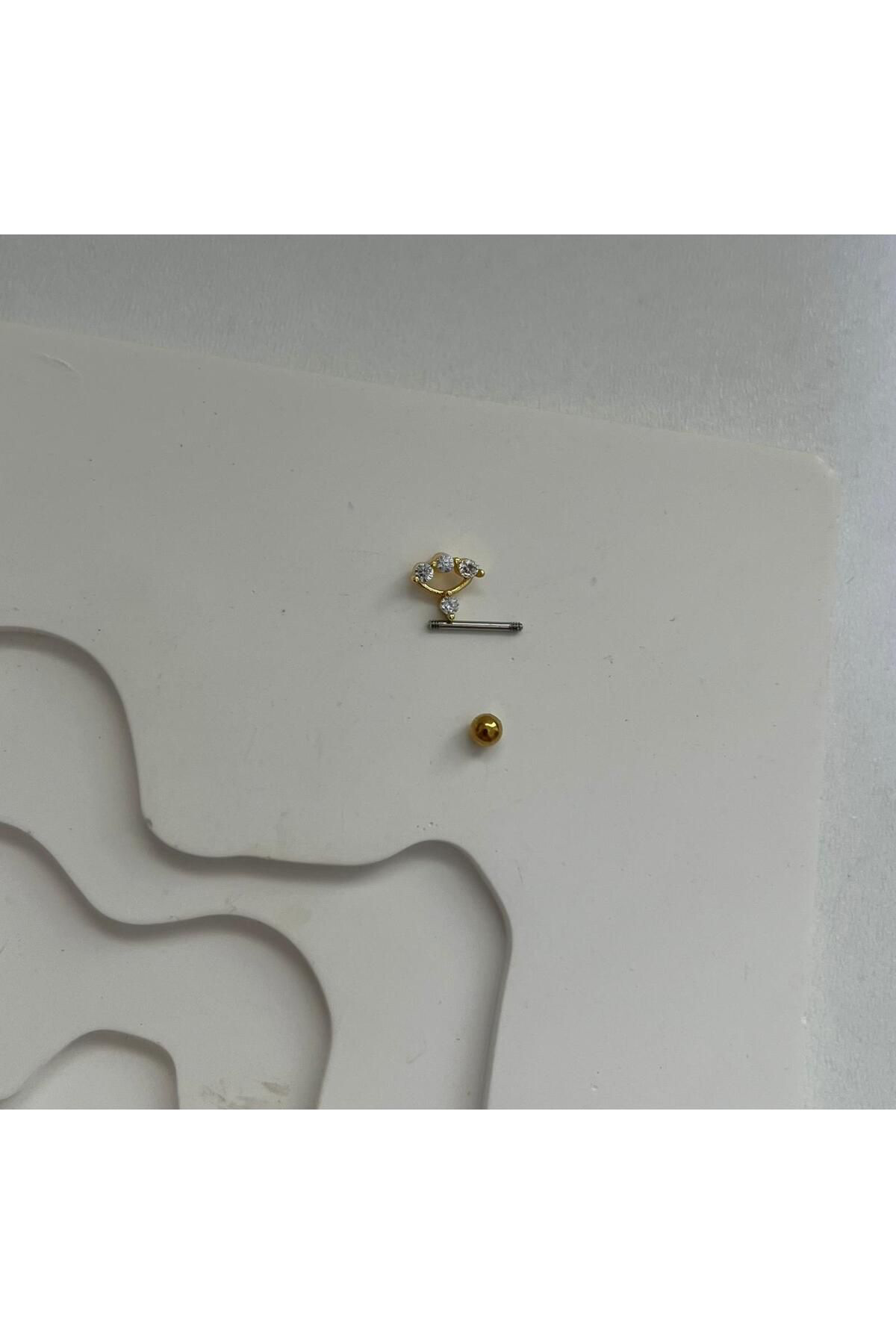 cerrahi çelik zirkon taşlı tragus helix kıkırdak kulak memesi uyu