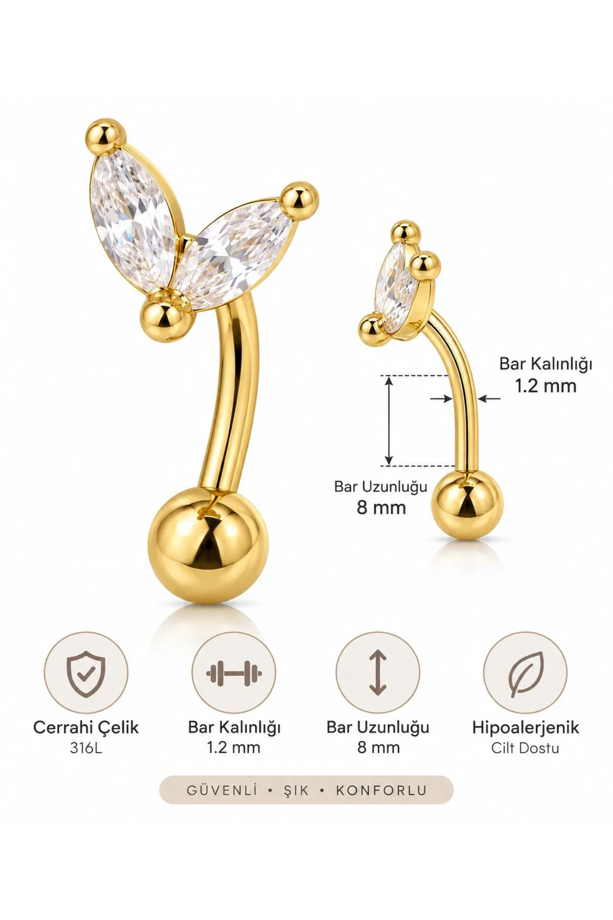 CERRAHİ ÇELİK ZİRKON TAŞLI 1 ADET ROOK PİERCİNG