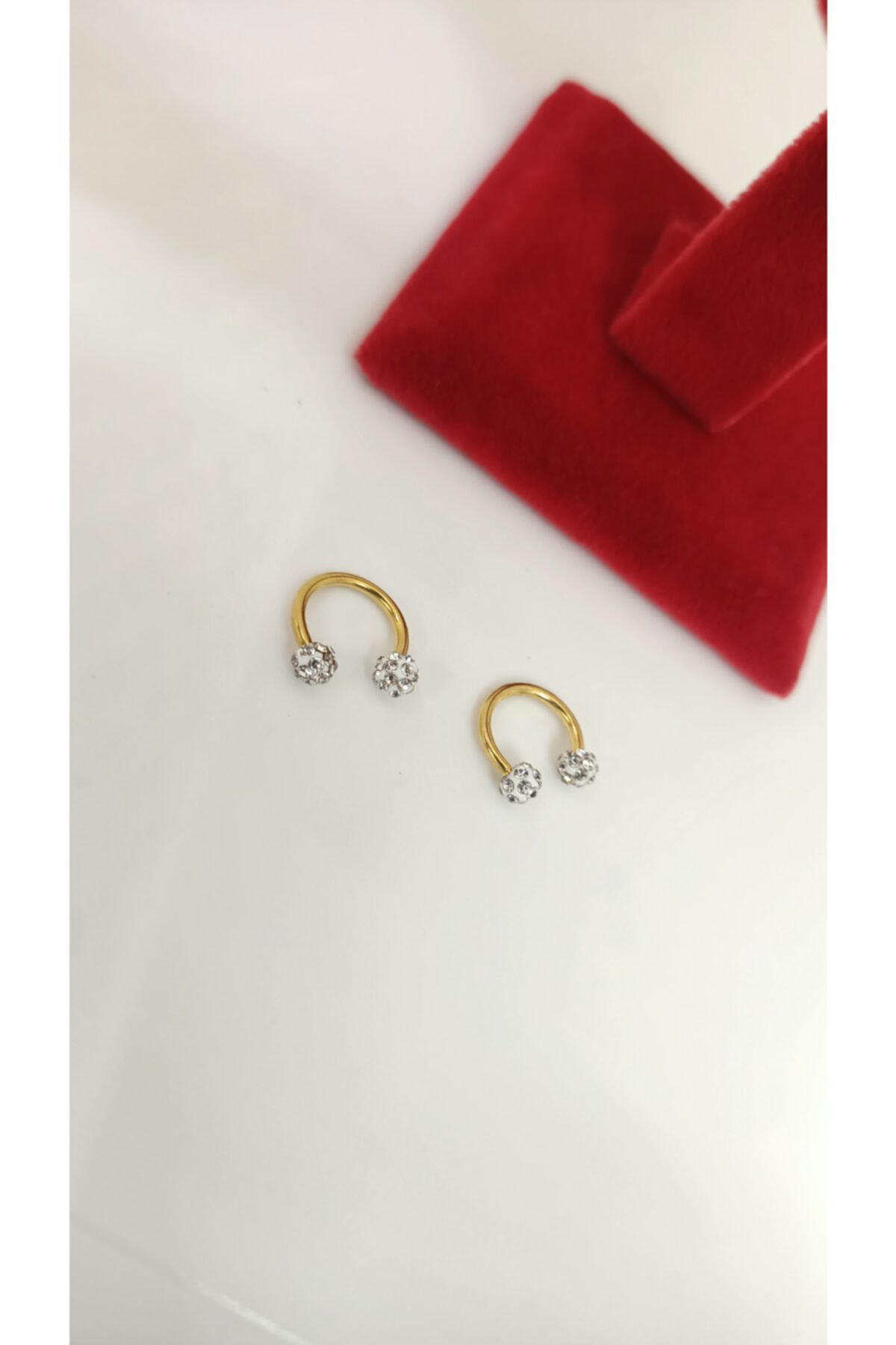 Cerrahi Çelik Zirkon Taşlı Gold Yarım Halka Piercing
