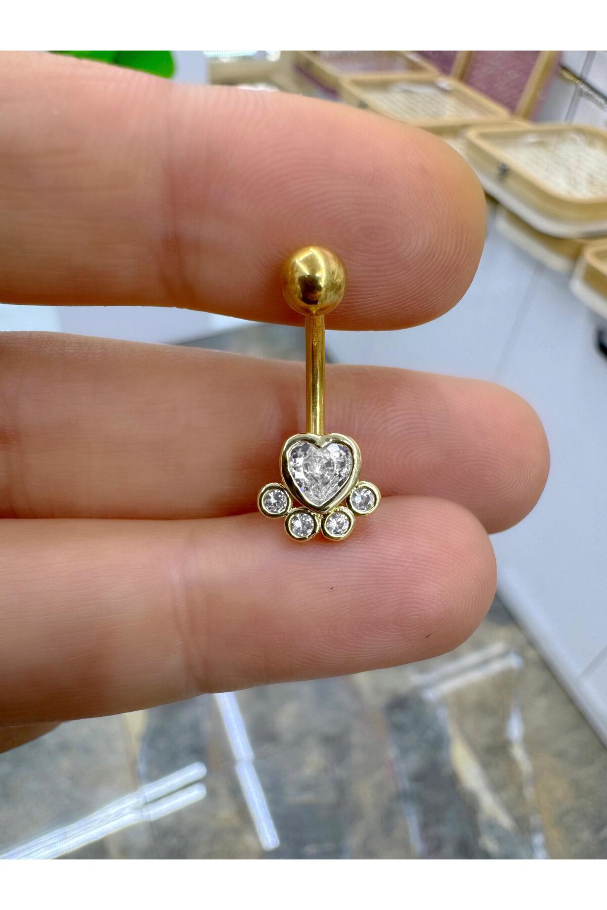 cerrahi çelik zirkon pati  göbek piercingi