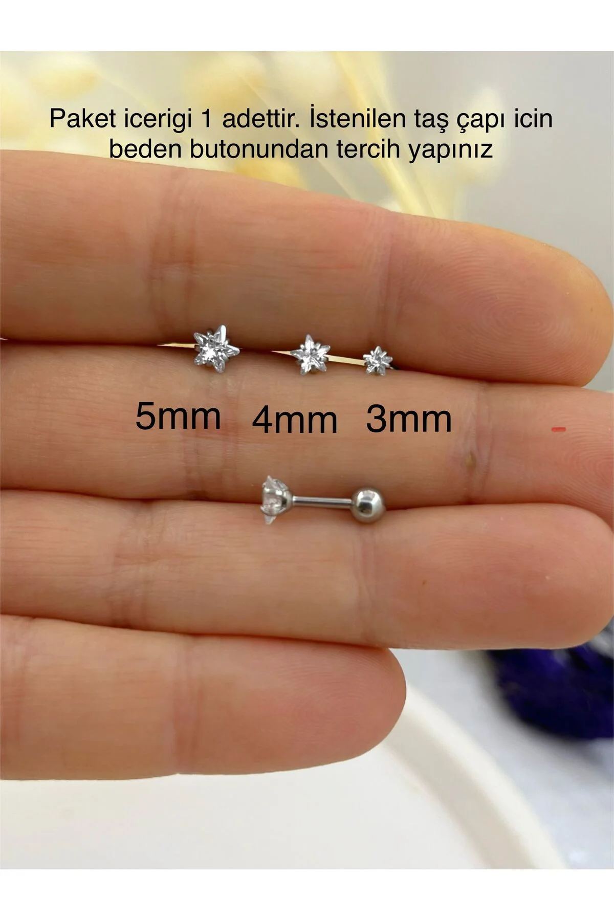 CERRAHİ ÇELİK ZİRKON TAŞLI 1 ADET YILDIZ TRAGUS HELİX KIKIRDAK LOBE UYUMLU PİERCİNG KÜPE CERRAHİ ÇELİK ZİRKON TAŞLI 1 ADET YILDIZ TRAGUS HELİX KIKIRDAK LOBE UYUMLU PİERCİNG KÜPE