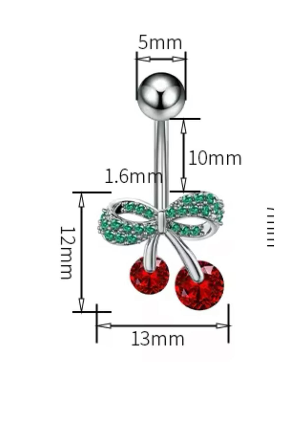 CERRAHİ ÇELİK ZİRKON TAŞLI  KİRAZ MODEL GÜMÜŞ RENK GÖBEK PİERCİNG