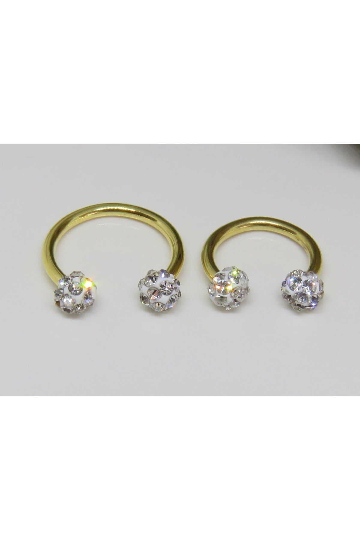 Cerrahi Çelik Zirkon Taşlı Gold Piercing, Küpe, Kıkırdak, Tragus,