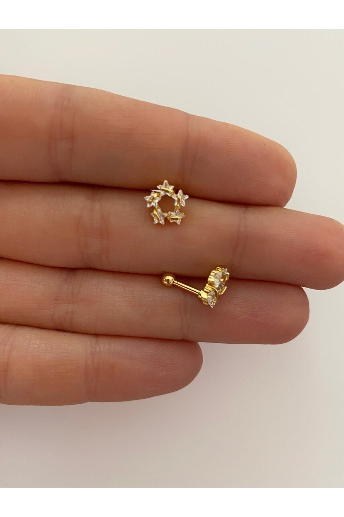 Cerrahi Çelik Zirkon Taşlı Tragus Helix Lobe Conch Uyumlu Piercing Küpe