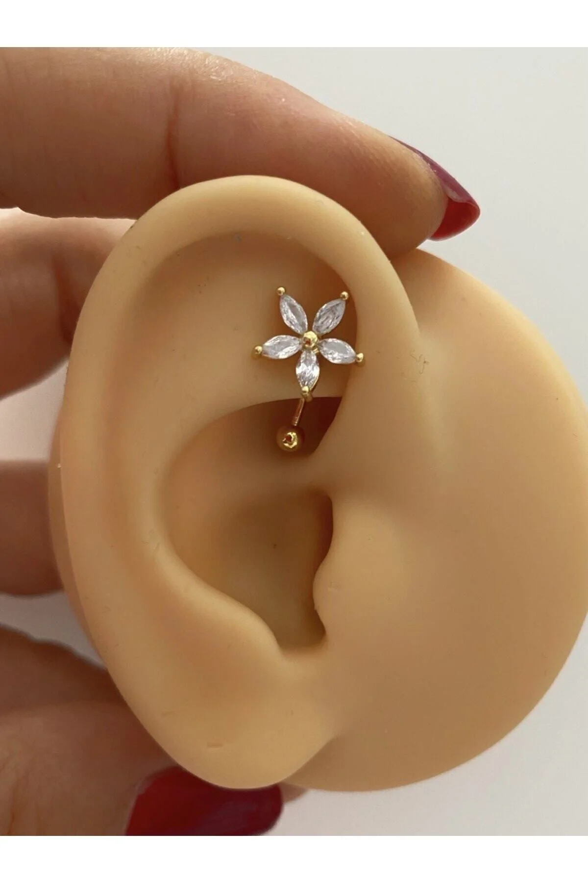 cerrahi çelik zirkon taşlı rook piercing