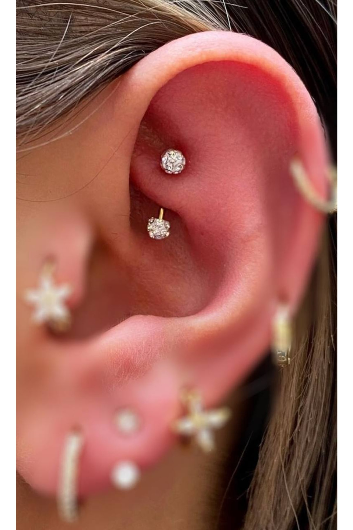 Cerrahi Çelik Zirkon Taşlı Rokk Kaş Kıkırdak Piercingi