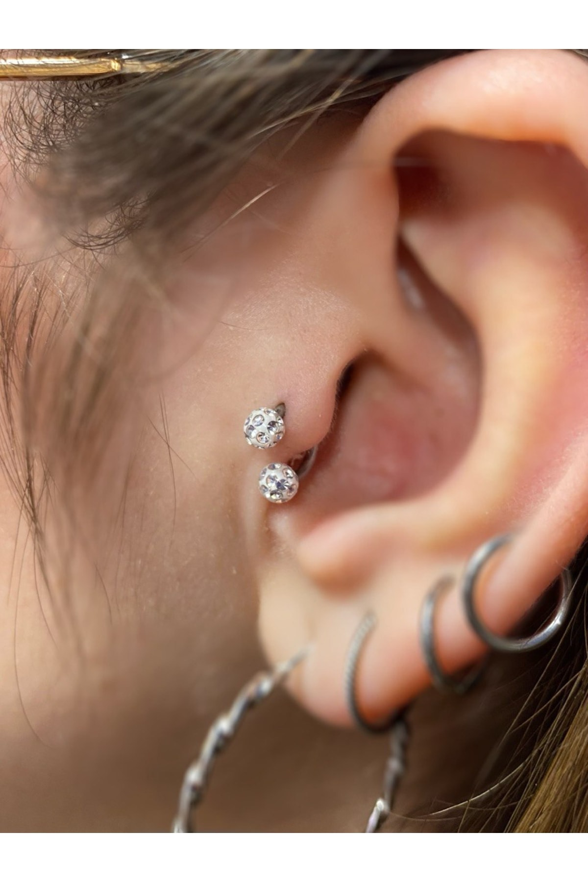 Arescollection Cerrahi Çelik Zirkon Taşlı Yarım Halka Piercing