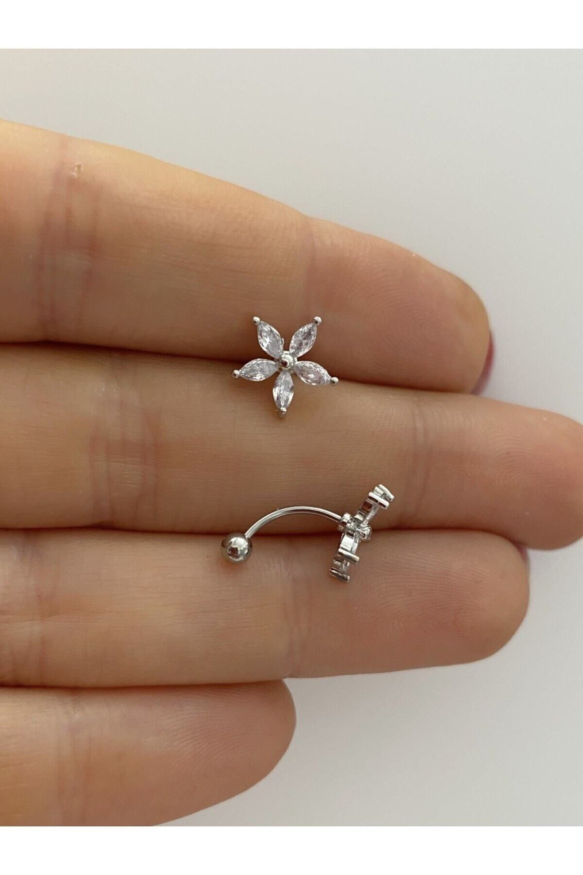 cerrahi çelik zirkon taşlı rook piercing