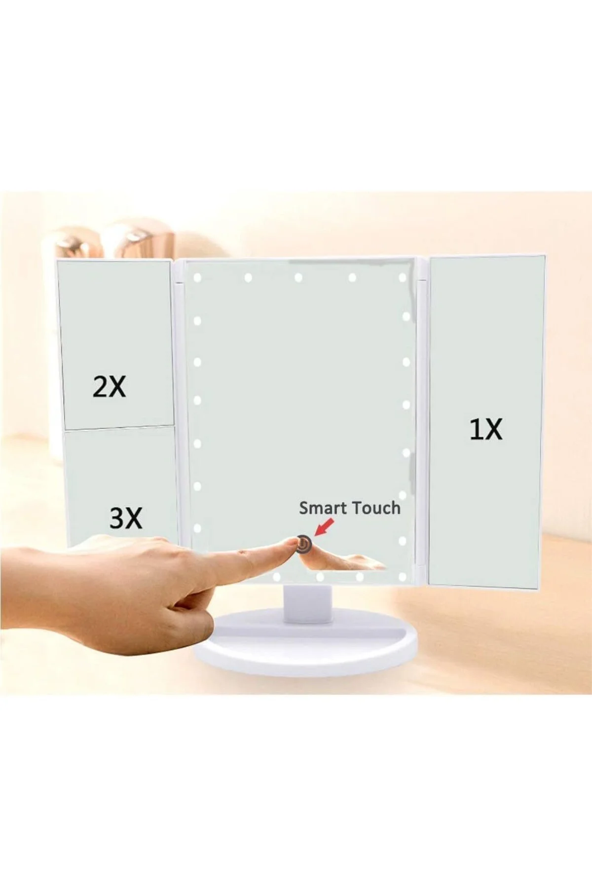 Çeşithane LED Işıklı Makyaj Aynası – Trifold Katlanabilir 1x/2x/3