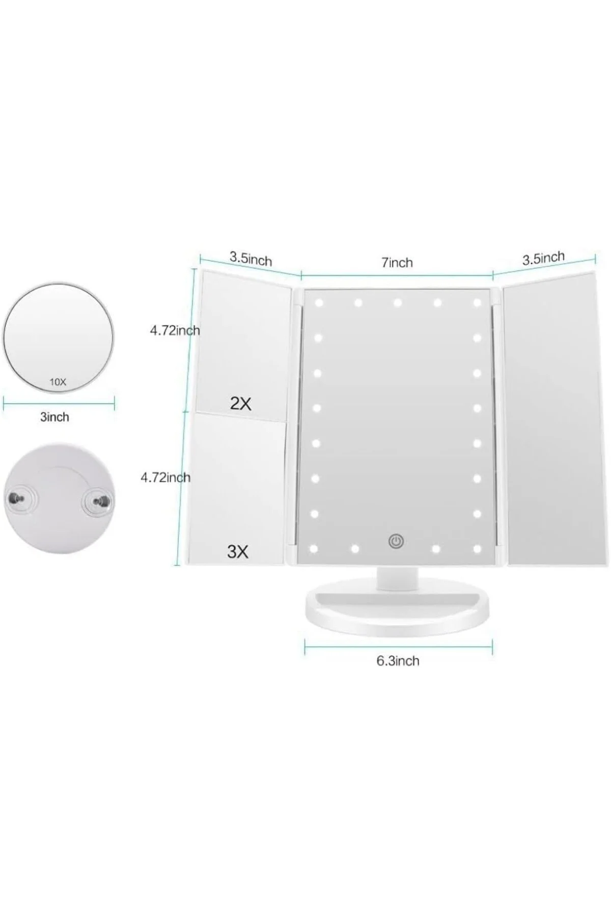 Çeşithane LED Işıklı Makyaj Aynası – Trifold Katlanabilir 1x/2x/3