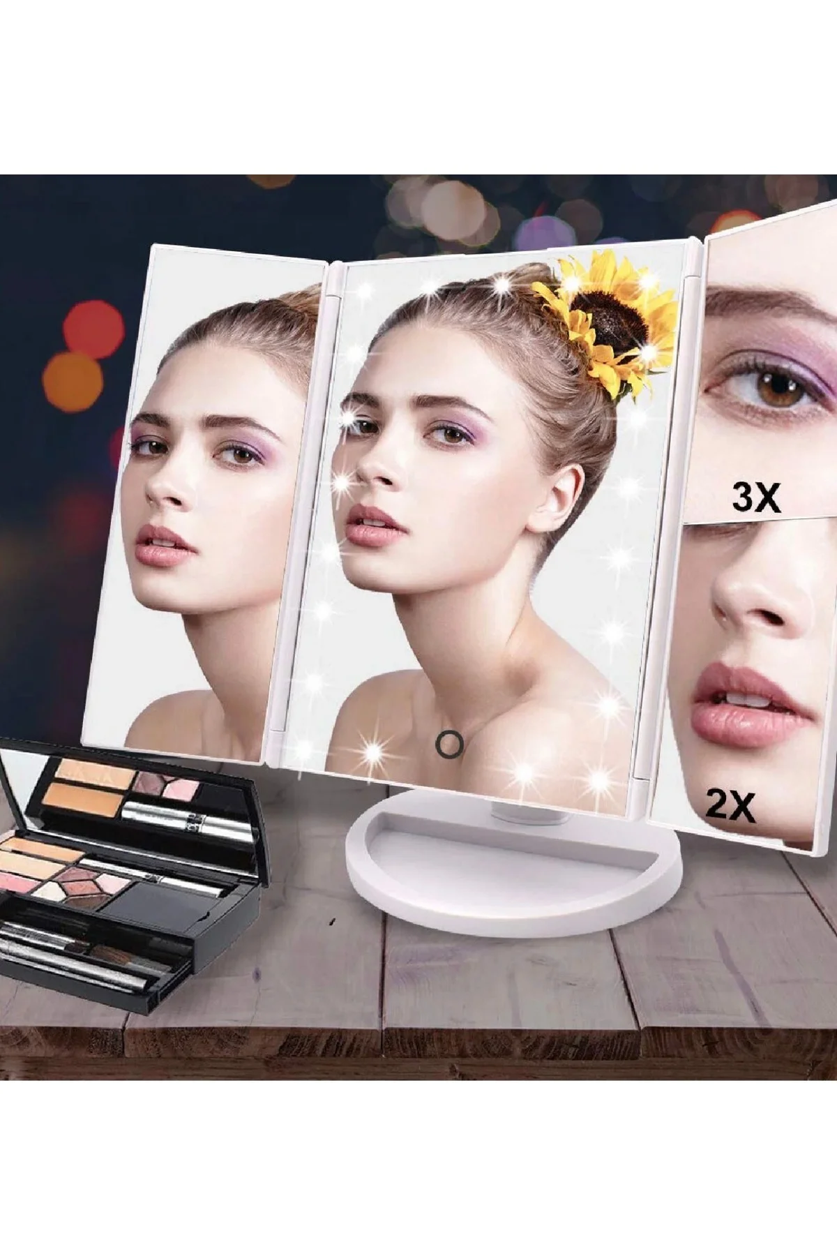Çeşithane LED Işıklı Makyaj Aynası – Trifold Katlanabilir 1x/2x/3