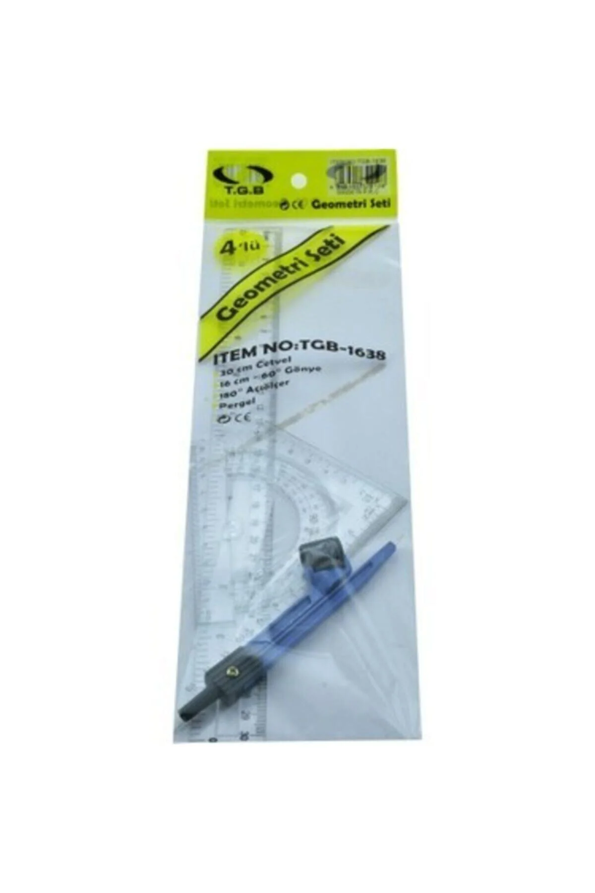 Cetvel Seti 4 Parça Çizim Seti 30 Cm Cetvel Gönye Iletki Pergel (