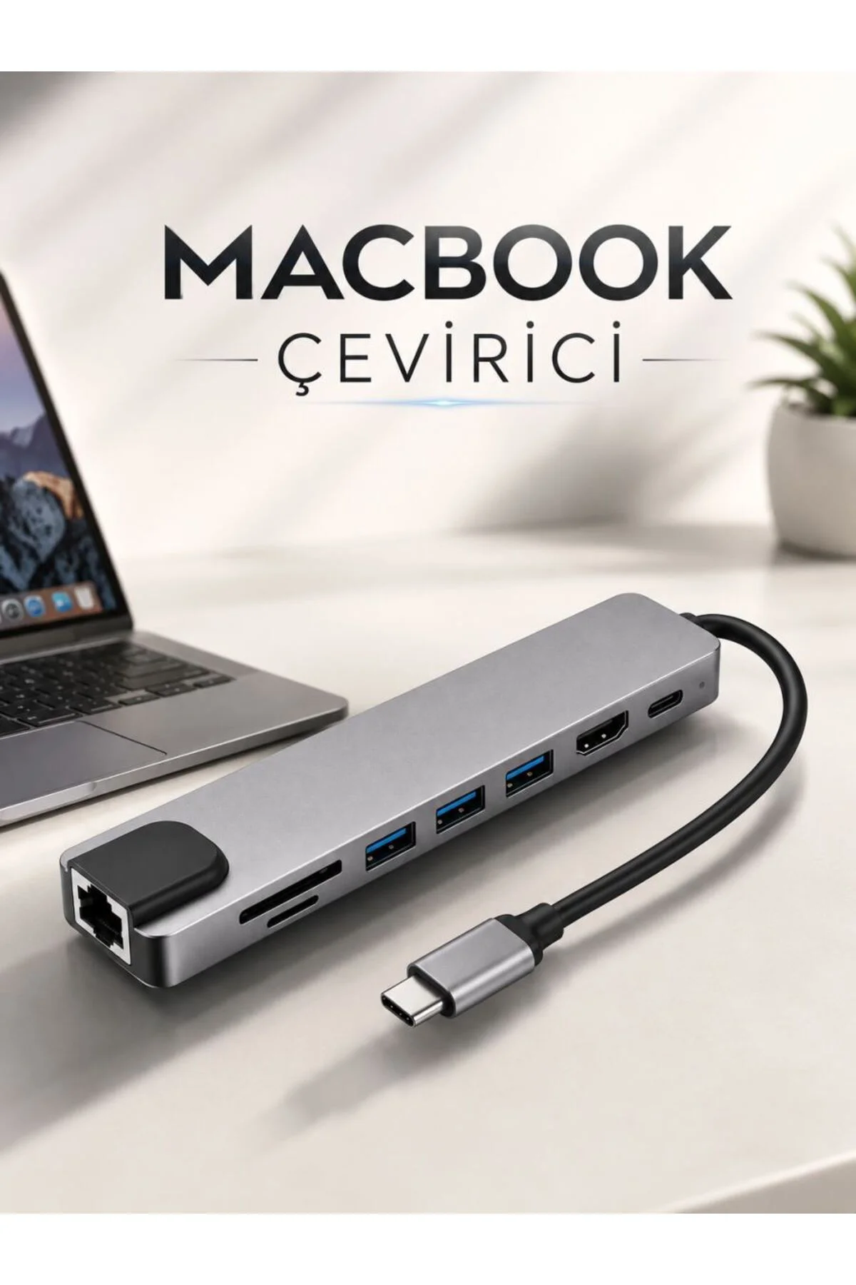 Çevirici Dönüştürücü Adaptör Macbook 3 In 1 Type-C To Hdmı USB 3.0