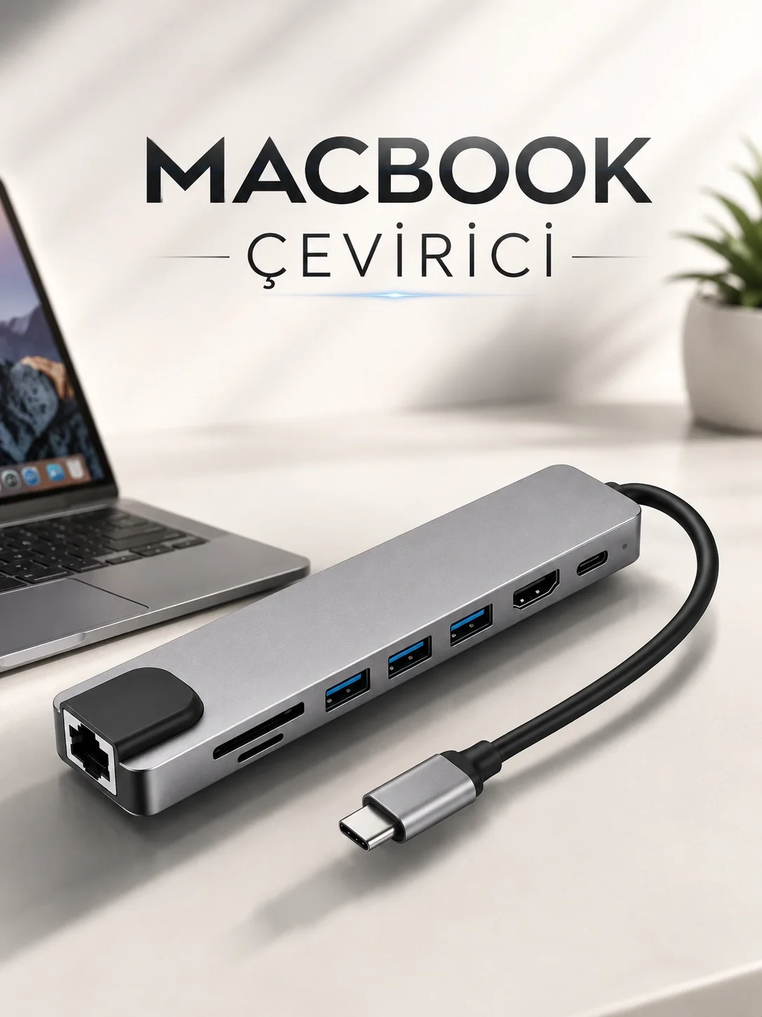 Çevirici Dönüştürücü Adaptör Macbook 3 In 1 Type-C To Hdmı USB 3.0
