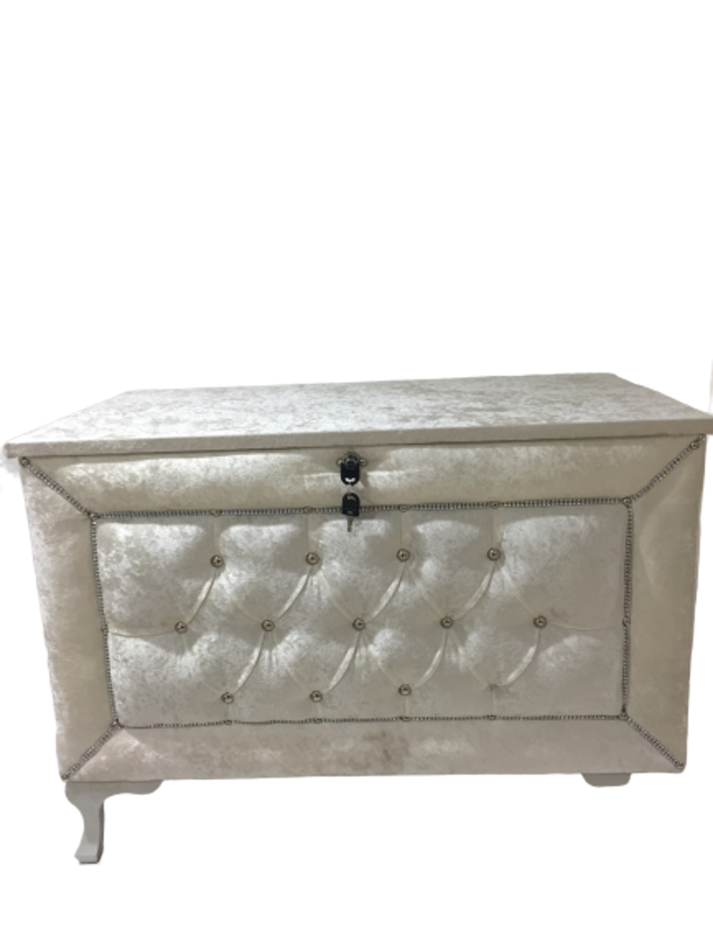 Çeyiz 13914SANDIK Kapitone Büyük Model KREM Kadifemsi Kumaş İçi T