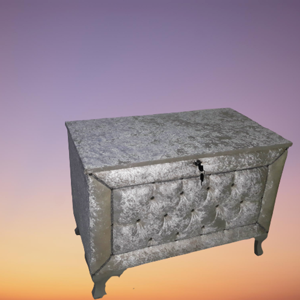 Çeyiz 13914SANDIK Kapitone Büyük Model KREM Kadifemsi Kumaş İçi T