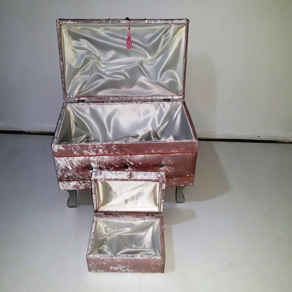 Çeyiz 18150 SANDIK Kapitone Model 2 li PEMBE Kadifemsi Kumaş İçi 