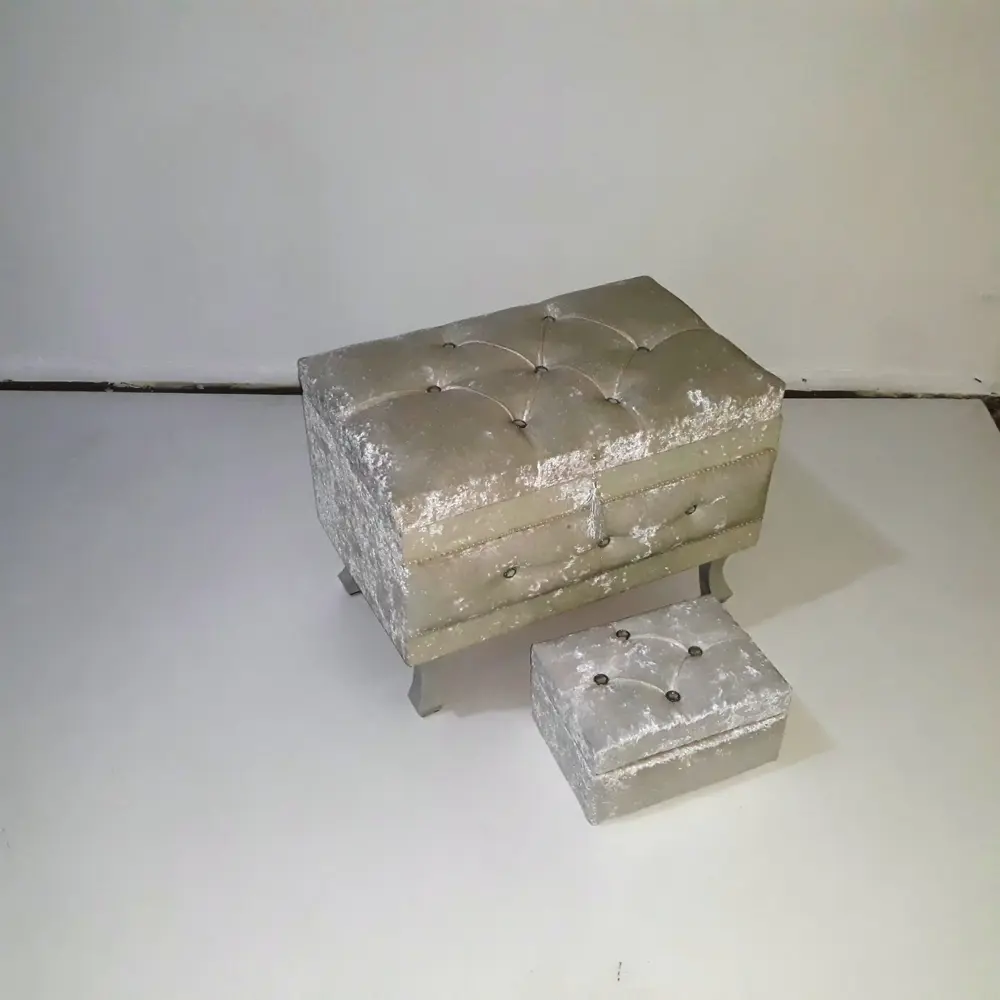 Çeyiz Sandık 121349 mini Krem Kapitone KÜÇÜK Model KREM Kadife Ku