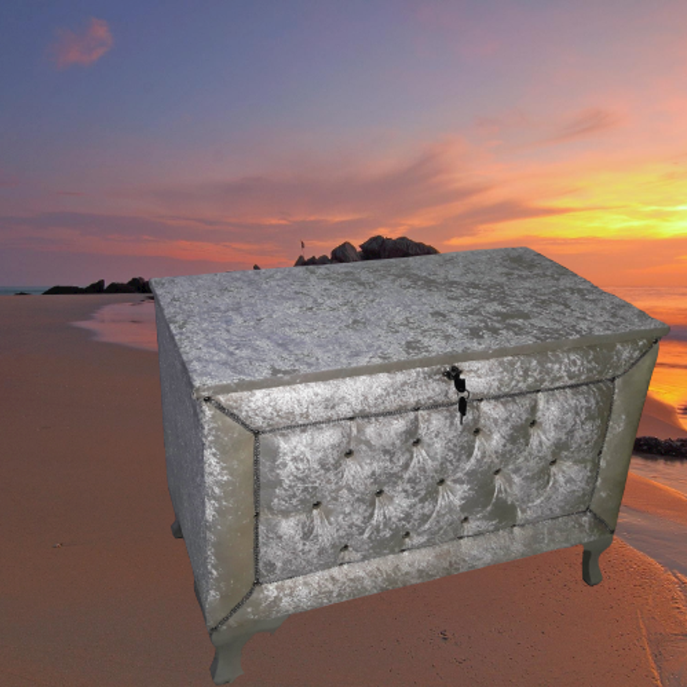 Çeyiz Sandık 12348 Kapiton Büyük Model PEMBE Kadife Kumaş İçi siy