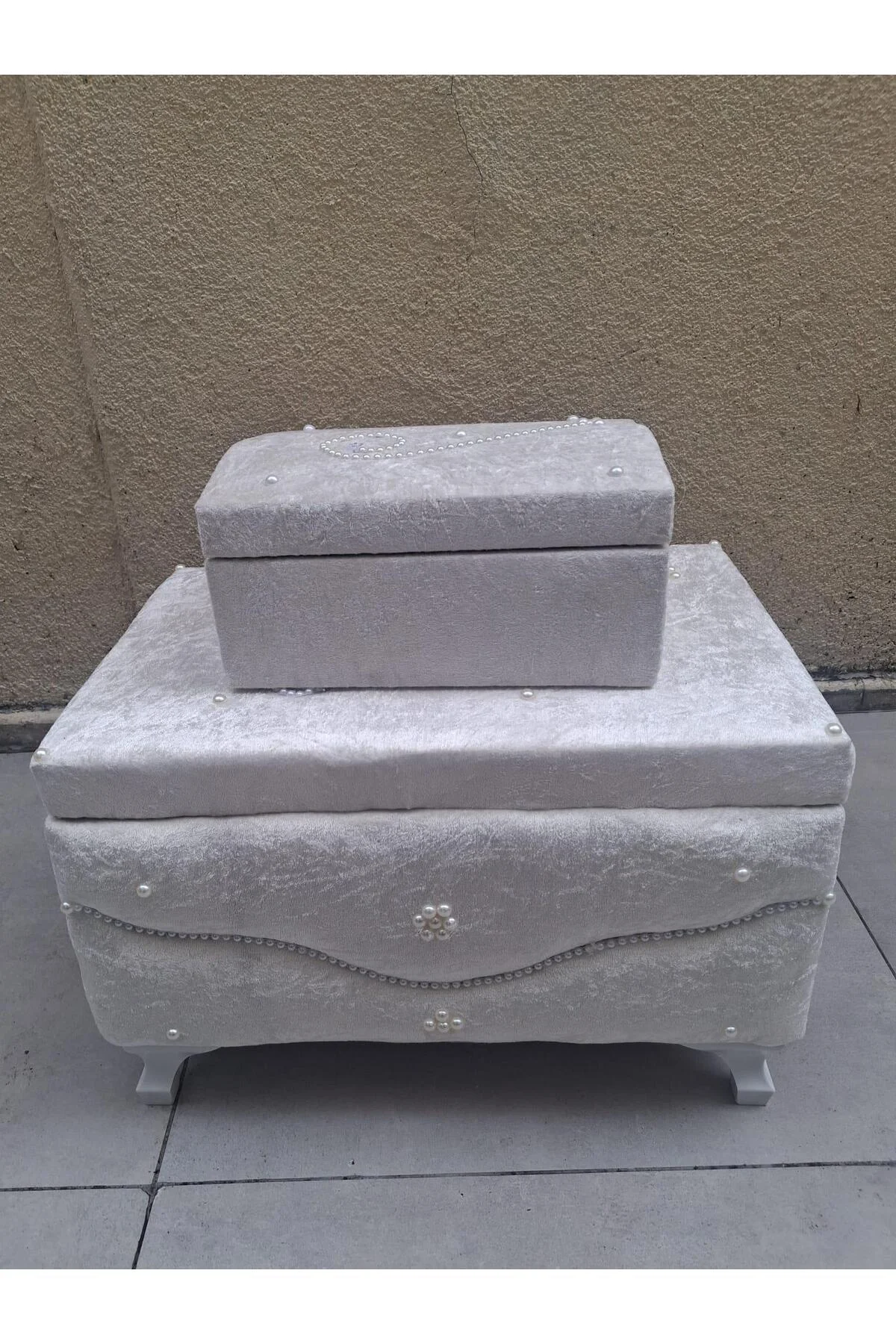 Çeyiz Sandık 12349 mini Krem Kapitone KÜÇÜK Model KREM Kadife Kumaş İçi Tela Çeyiz Sandık 12349 mini Krem Kapitone KÜÇÜK Model KREM Kadife Kumaş İçi Tela - Görsel 3
