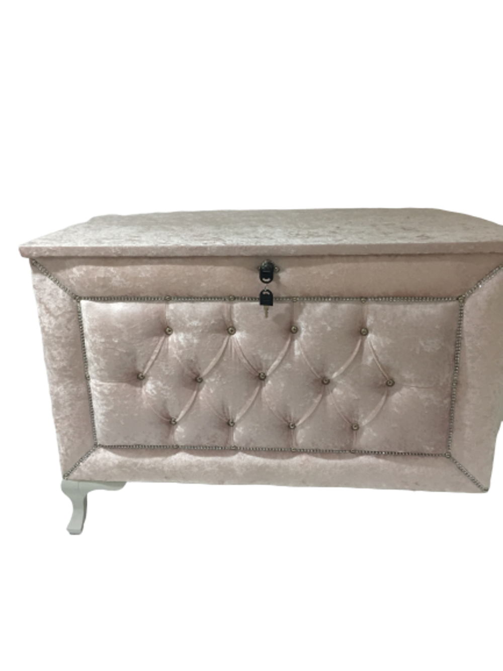 Çeyiz sandık 13913 Kapitone Büyük Model KREM Kadifemsi Kumaş İçi 
