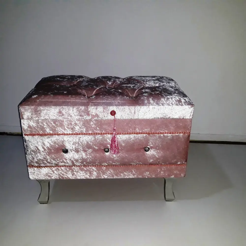 Çeyiz SANDIK 17639 Kapitone Model 3lü PEMBE Kadifemsi Kumaş İçi  