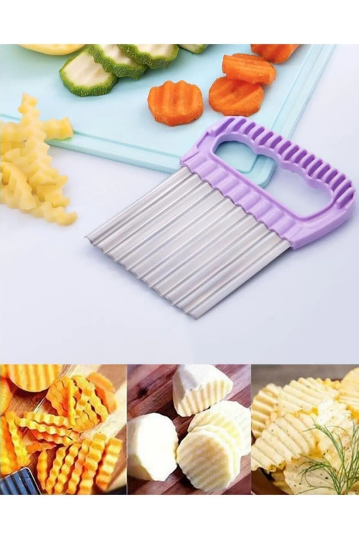 Çeyizlik Paslanmaz Tırtıklı Patates Cips Dilimleyici