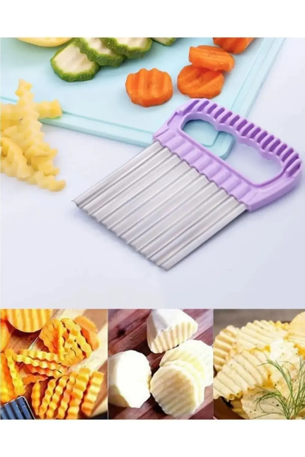 Çeyizlik Paslanmaz Tırtıklı Patates Cips Dilimleyici