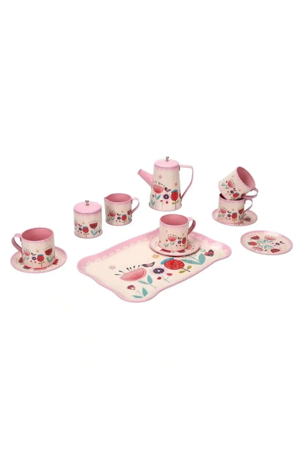 CEYLAN ADAM Çiçek Desenli Metal Çay Seti 12 Parça