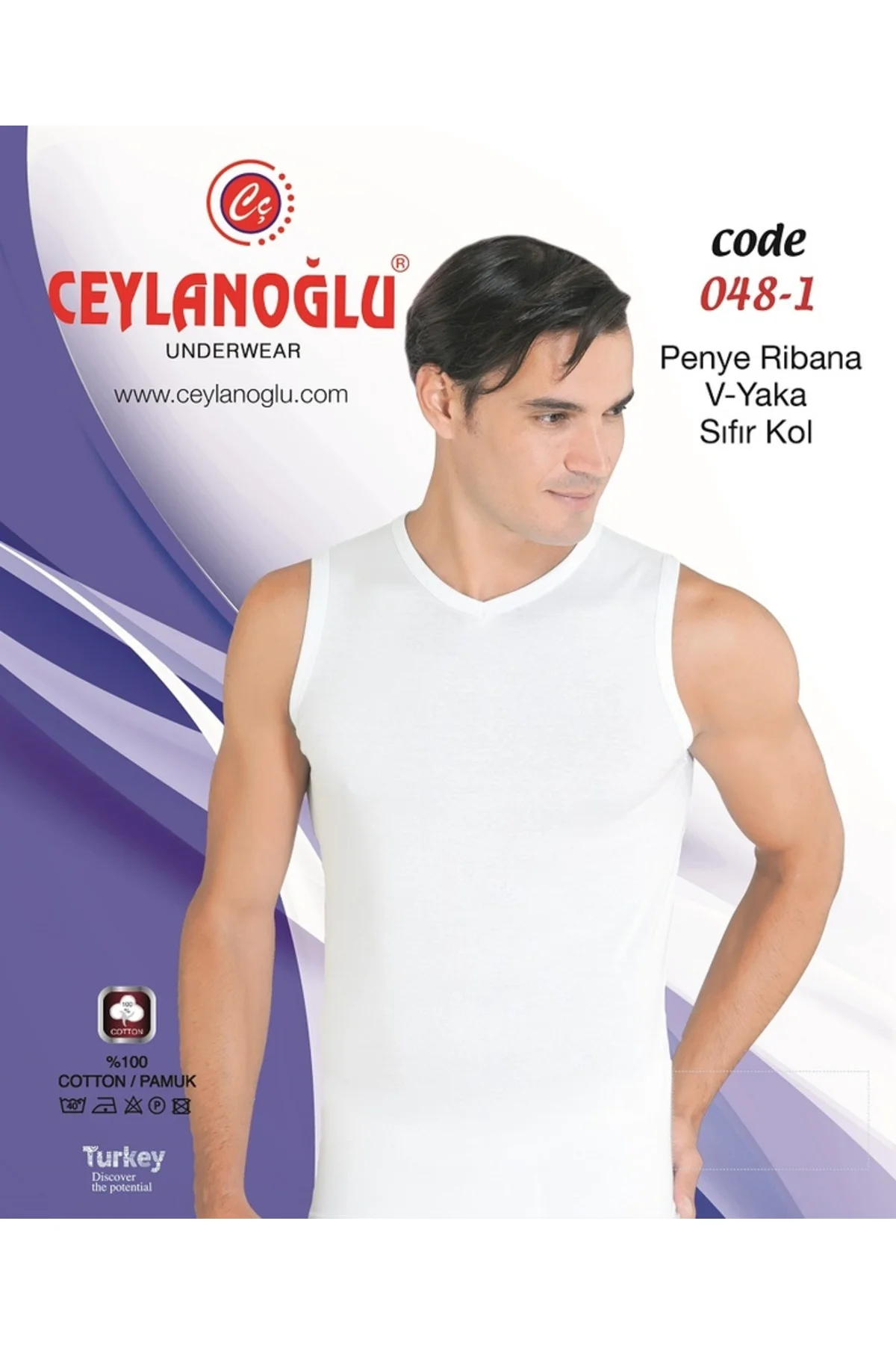 CEYLANOĞLU %100 PAMUK ERKEK RİBANA V YAKA SIFIR KOL ATLET 048 (3 