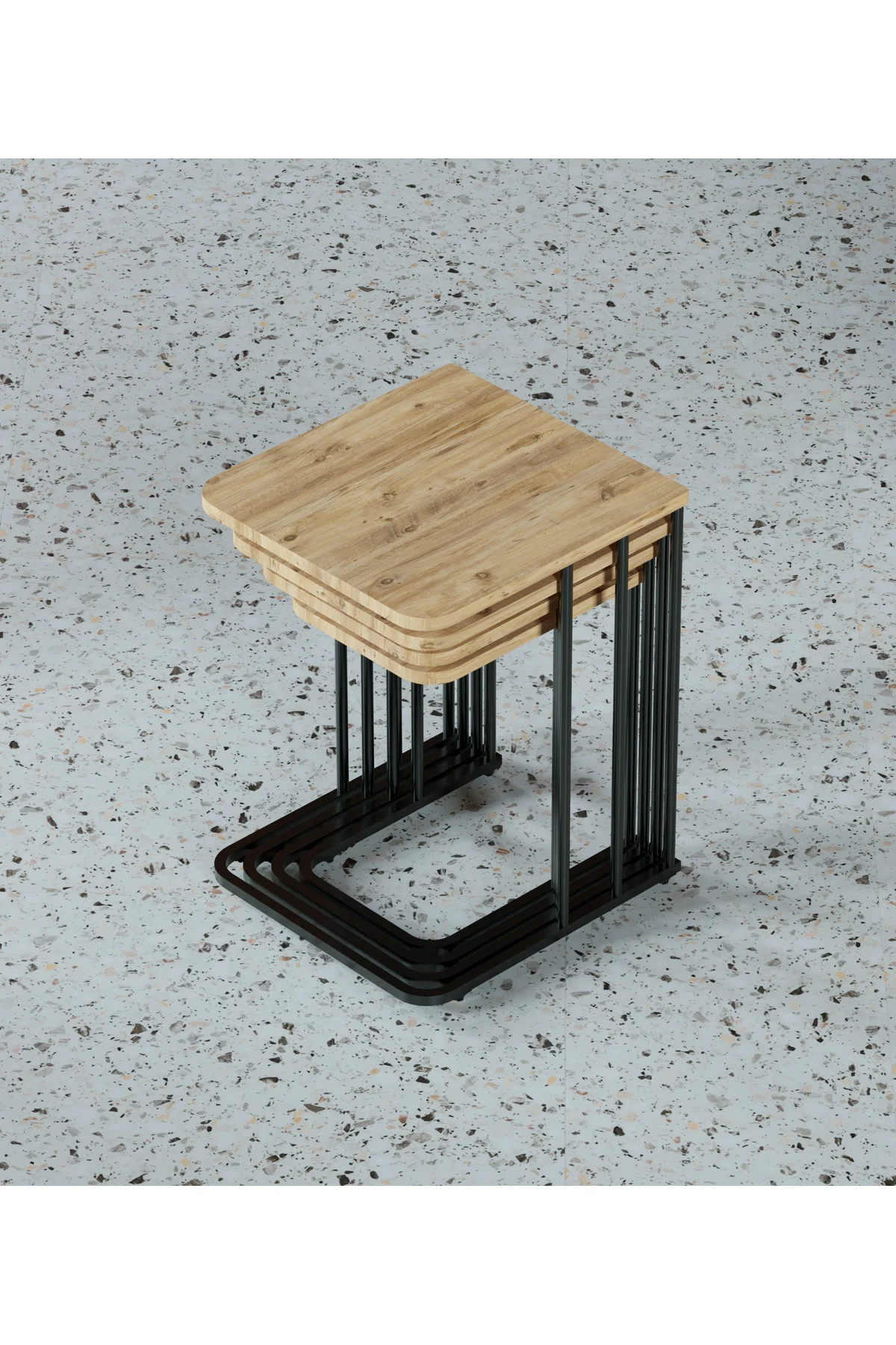 Ceylin 4lü Zigon Sehpa Mdf Tekerlekli Siyah Ayak Atlantik Çam