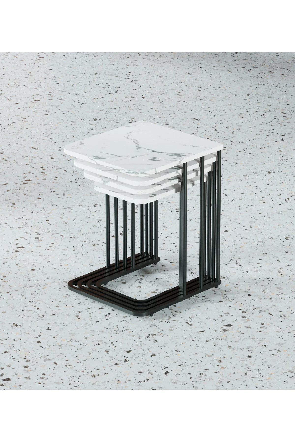 Ceylin 4lü Zigon Sehpa Mdf Tekerlekli Siyah Ayak Atlantik Çam