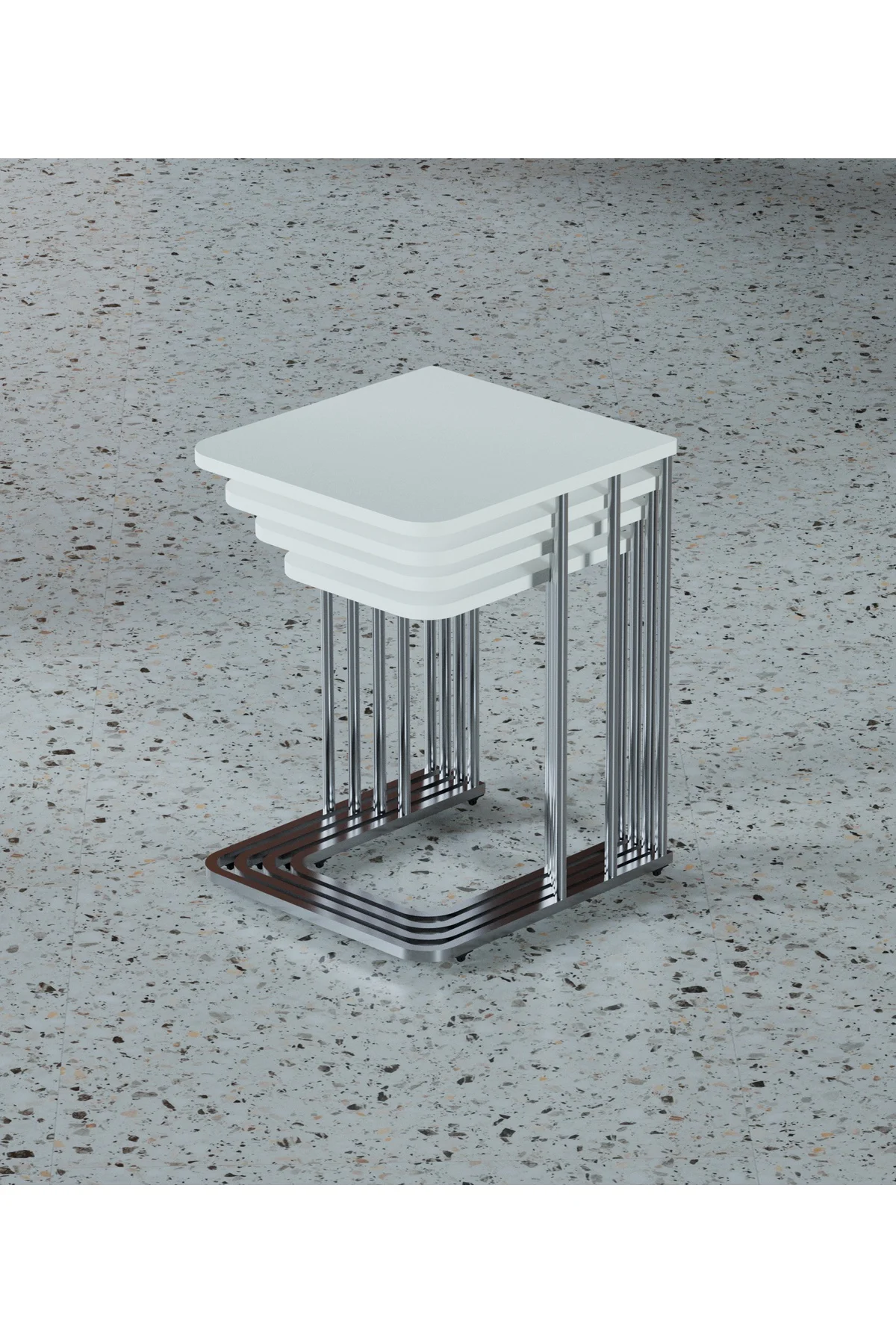 Ceylin Mdf 4lü Zigon Sehpa Tekerlekli Gümüş Ayak Mermer Desen