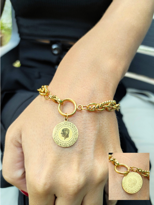 Tükkan Accessories Çeyrek Altin Sallantili İkili Zincir Çelik Bileklik Altin Kaplama Tükkan Accessories Çeyrek Altin Sallantili İkili Zincir Çelik Bileklik Altin Kaplama