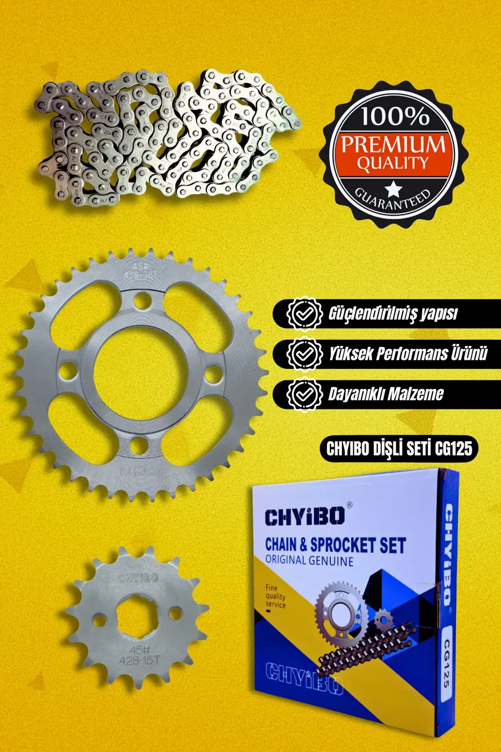 Cg 125 150 200 Zincir Dişli Seti Agk-125 15/38/110 Telli Chyibo