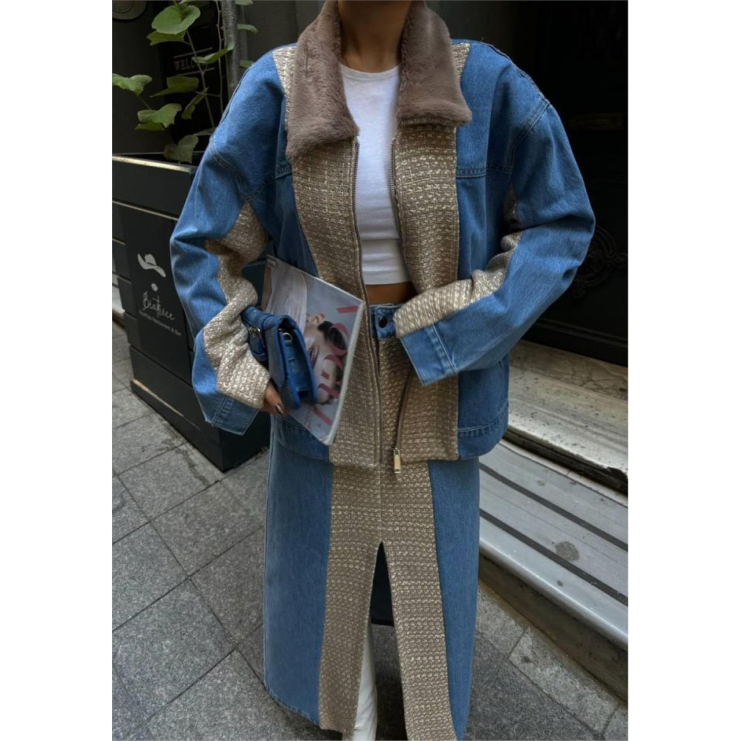 CHANEL GARNİLİ KOT MONT - Bej