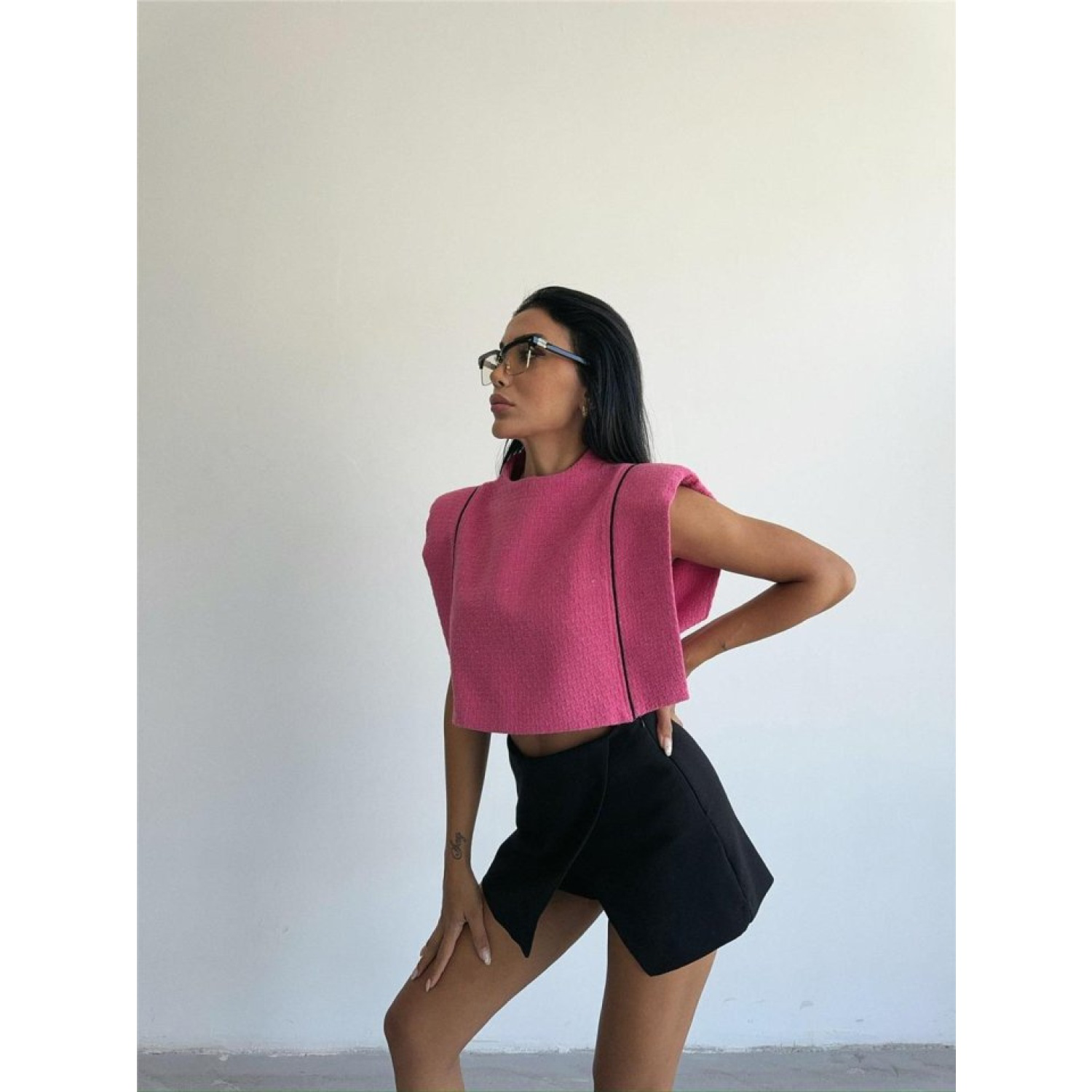 CHANEL VATKALI CROP BLUZ - Fuşya
