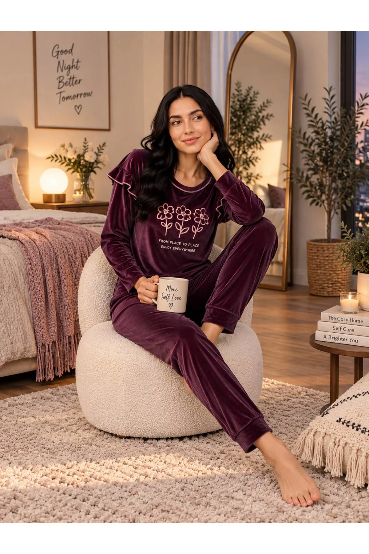 charme kışlık kadife pijama takımı