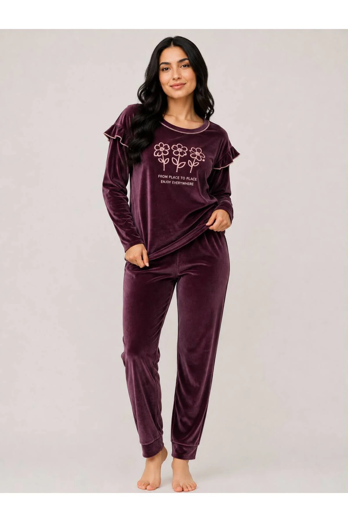 charme kışlık kadife pijama takımı
