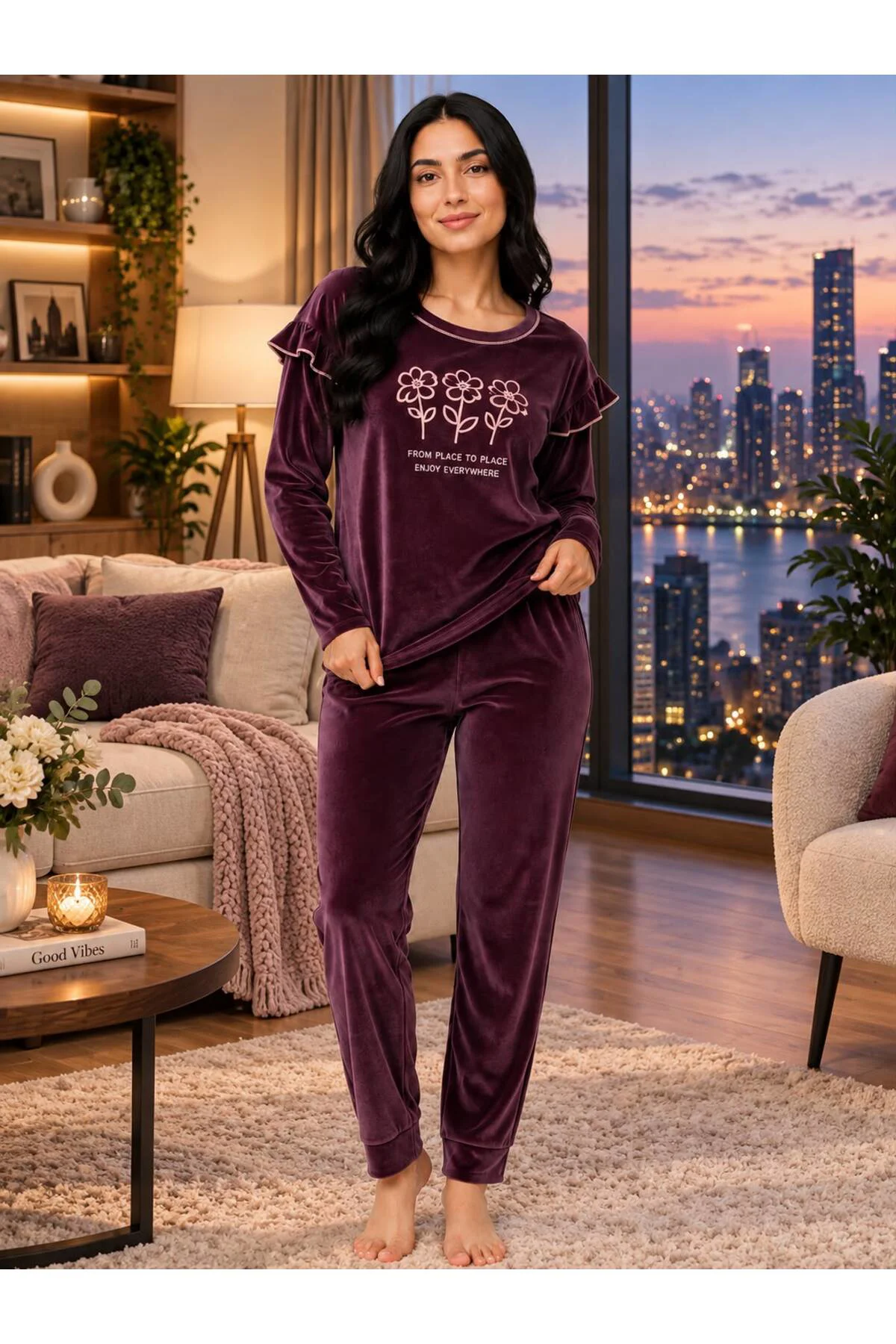 charme kışlık kadife pijama takımı