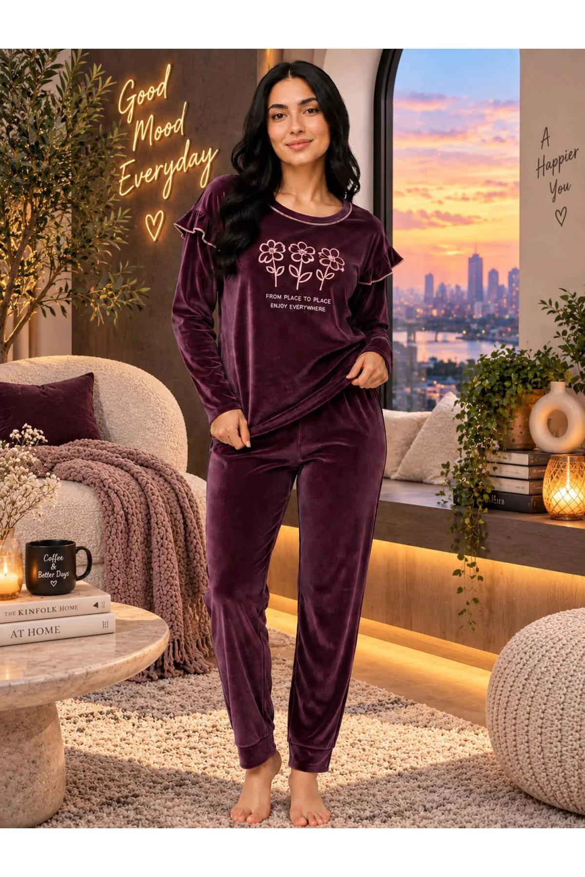 charme kışlık kadife pijama takımı