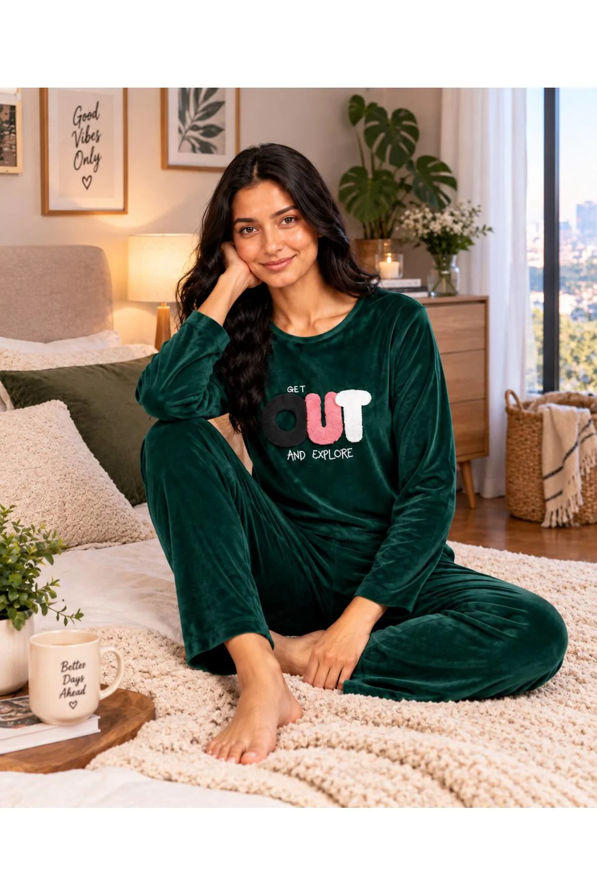 charme kışlık kadife pijama takımı