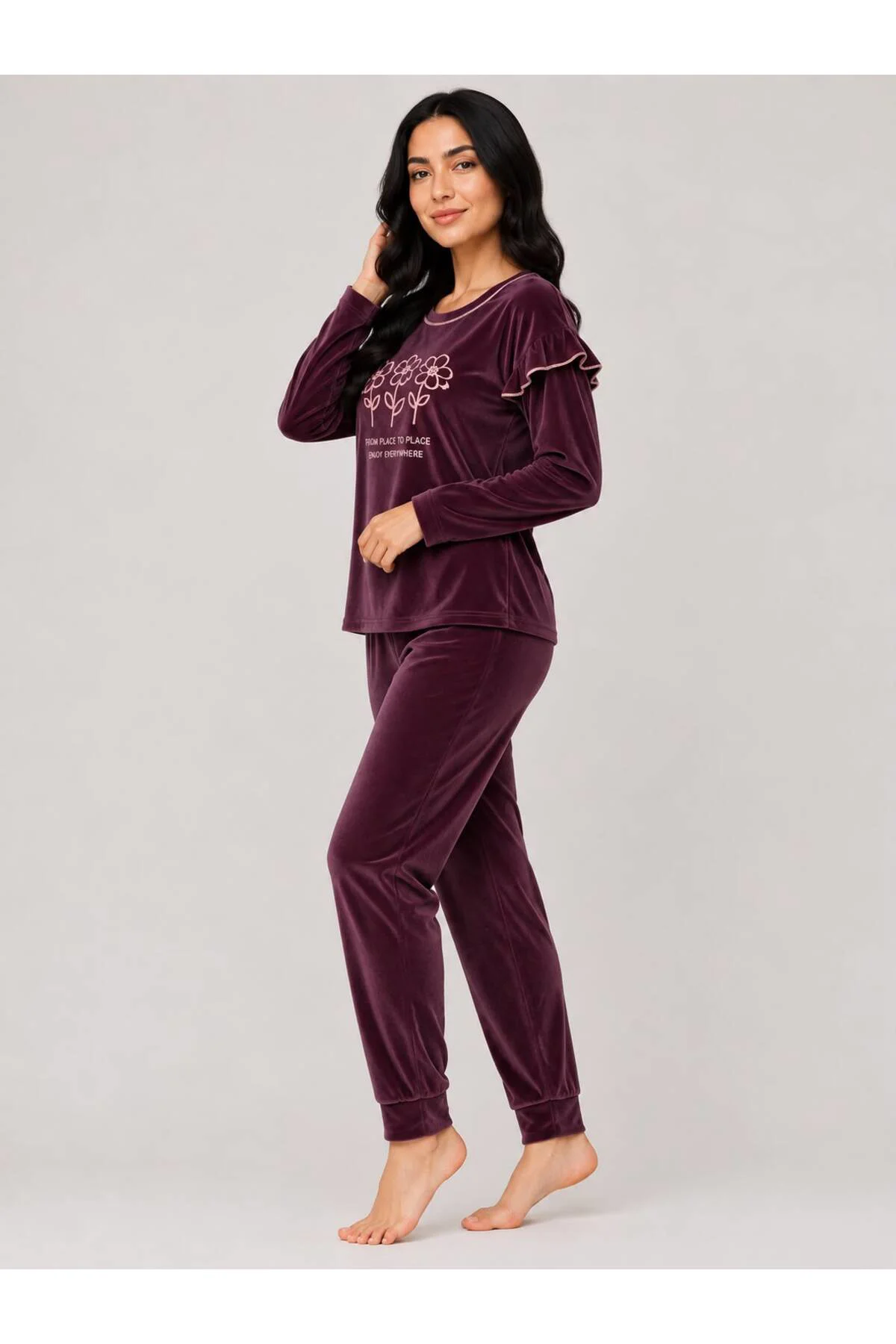 charme kışlık kadife pijama takımı
