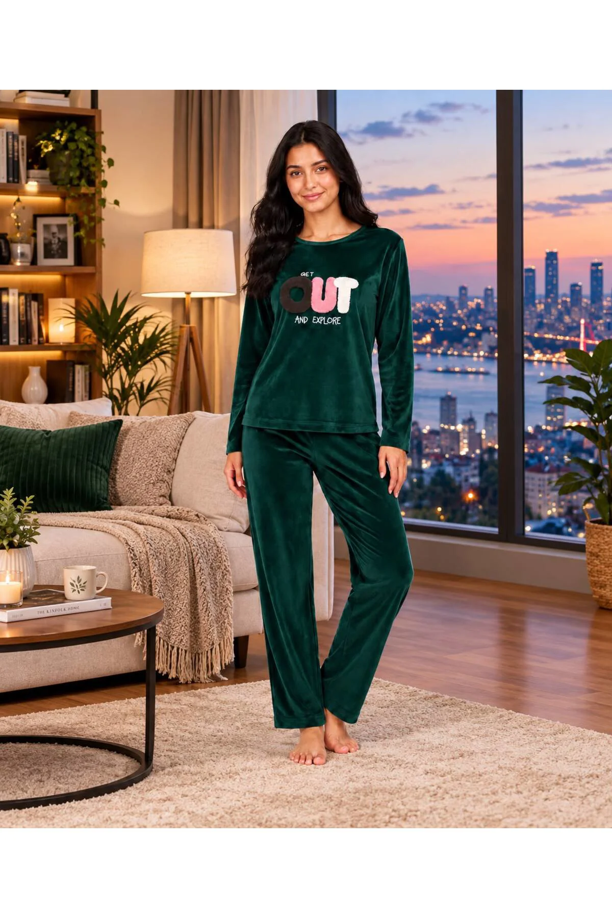 charme kışlık kadife pijama takımı