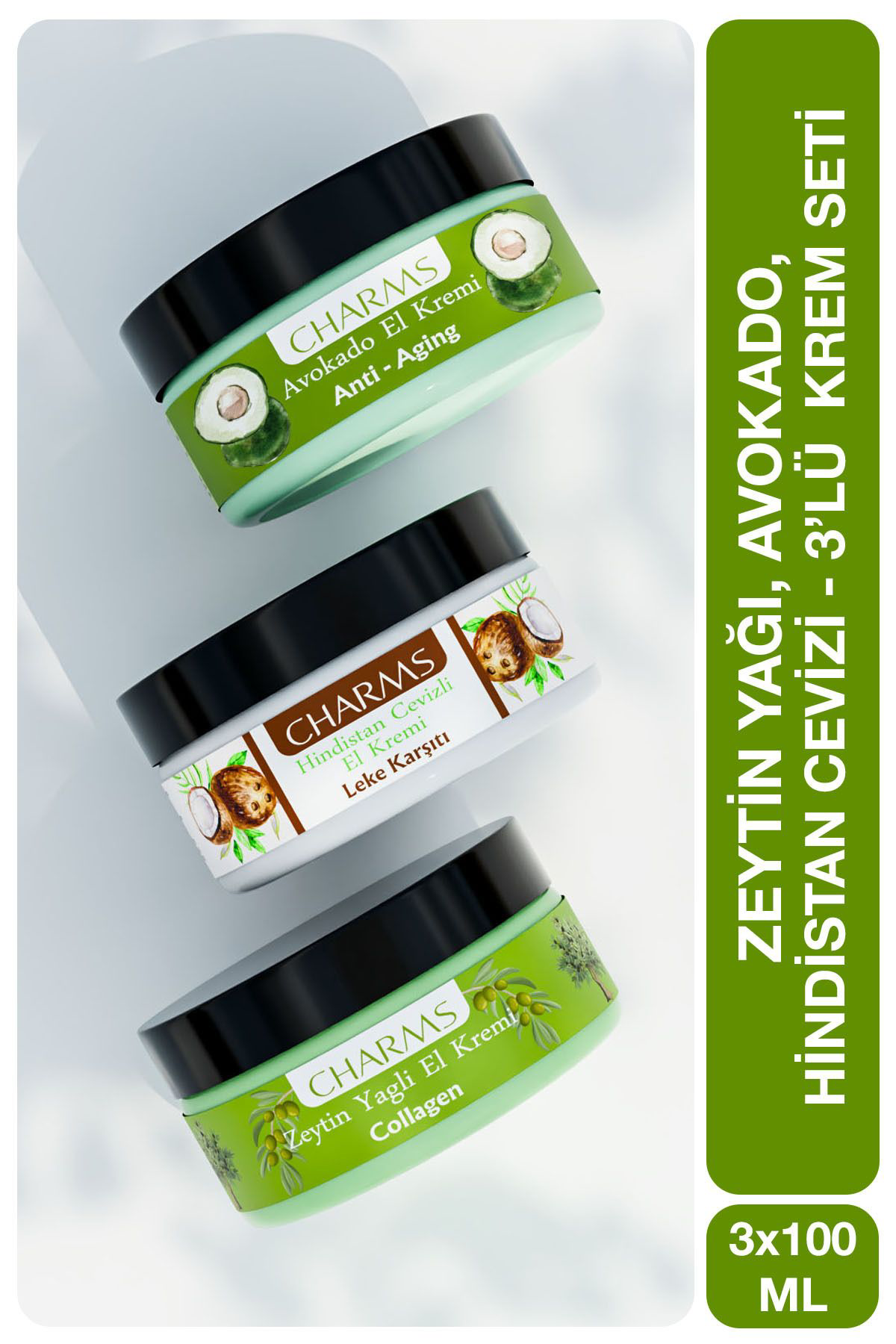 CHARMS COSMETICS, 3'lü Avantaj Paketi, Avokado, Zeytinyağı ve Hin